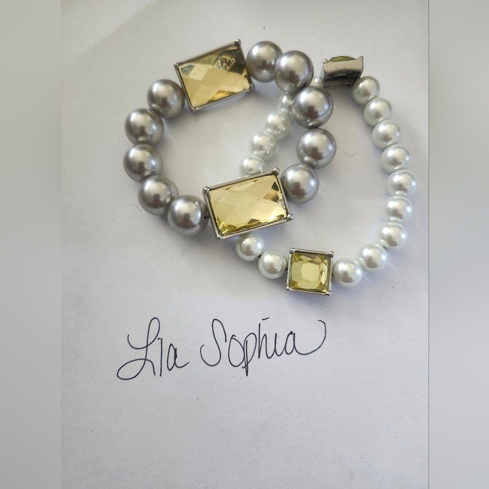 LIA SOPHIA 2 Piece Set Stretch Pearl Bracelets